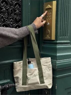 Prose Small Canvas Tote Bag in Cream with Olive Handles (7”x 11”)